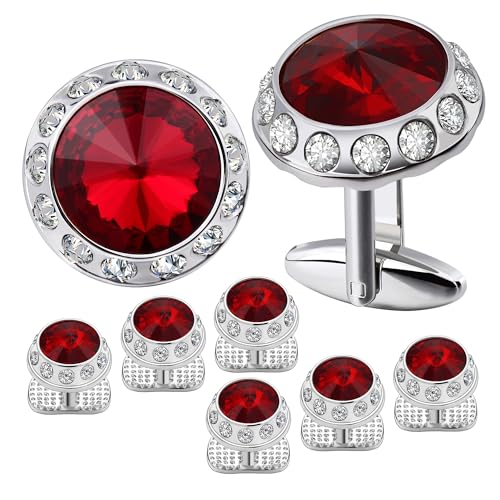 Manschettenknöpfe Birthstone Tuxedo Studs and Cufflinks Set Mens Suit Tuxedo Formal Dress Shirt(Red) von EXKURPOO