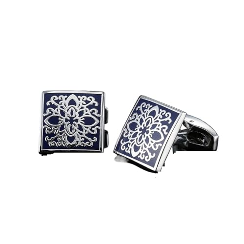 Manschettenknöpfe Classic Men's French Shirt Cufflinks High-end Square Retro Pattern Love Rose Blue Cuffs Button(01) von EXKURPOO