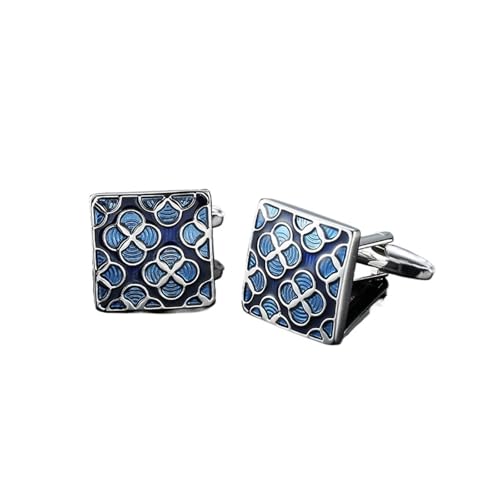 Manschettenknöpfe Classic Men's French Shirt Cufflinks High-end Square Retro Pattern Love Rose Blue Cuffs Button(135) von EXKURPOO
