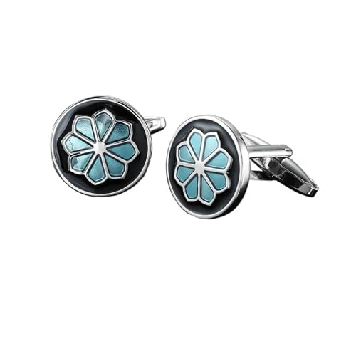 Manschettenknöpfe Classic Men's French Shirt Cufflinks High-end Square Retro Pattern Love Rose Blue Cuffs Button(136) von EXKURPOO