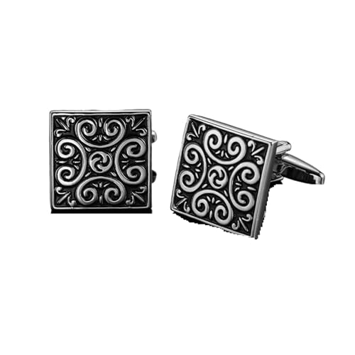 Manschettenknöpfe Classic Men's French Shirt Cufflinks High-end Square Retro Pattern Love Rose Blue Cuffs Button(Color-07) von EXKURPOO