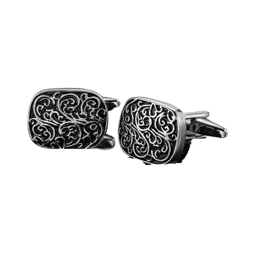 Manschettenknöpfe Classic Men's French Shirt Cufflinks High-end Square Retro Pattern Love Rose Blue Cuffs Button(Color-09) von EXKURPOO