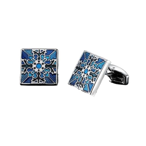 Manschettenknöpfe Classic Men's French Shirt Cufflinks High-end Square Retro Pattern Love Rose Blue Cuffs Button(Color-20) von EXKURPOO