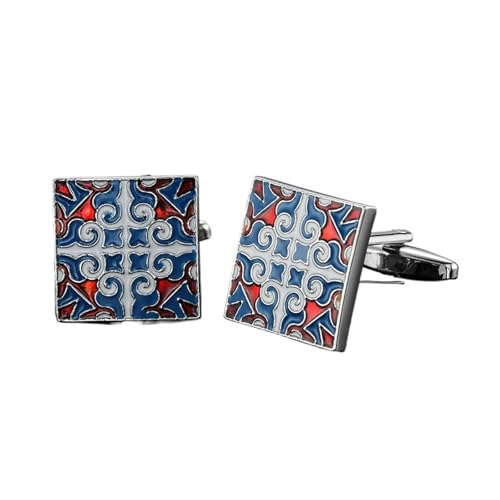Manschettenknöpfe Classic Men's French Shirt Cufflinks High-end Square Retro Pattern Love Rose Blue Cuffs Button(Color-5) von EXKURPOO