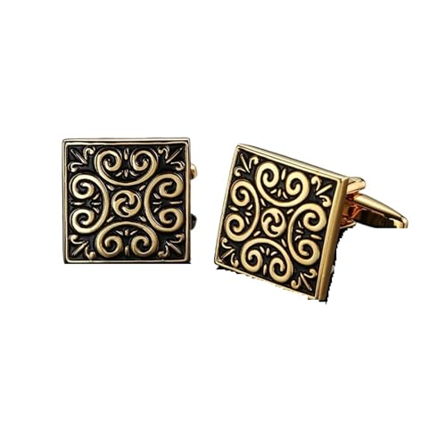 Manschettenknöpfe Classic Men's French Shirt Cufflinks High-end Square Retro Pattern Love Rose Blue Cuffs Button(Color-6) von EXKURPOO