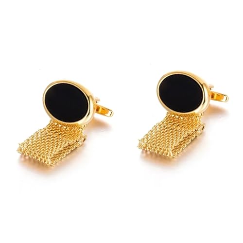 Manschettenknöpfe Wide Chain Round Copper Cufflinks for Men's Fashion Crystal Inlaid Metal Button Business(Gold-color-01) von EXKURPOO