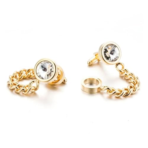 Manschettenknöpfe Wide Chain Round Copper Cufflinks for Men's Fashion Crystal Inlaid Metal Button Business(Gold-color-03) von EXKURPOO