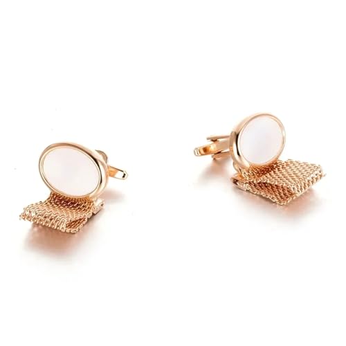 Manschettenknöpfe Wide Chain Round Copper Cufflinks for Men's Fashion Crystal Inlaid Metal Button Business(Rose gold-color) von EXKURPOO