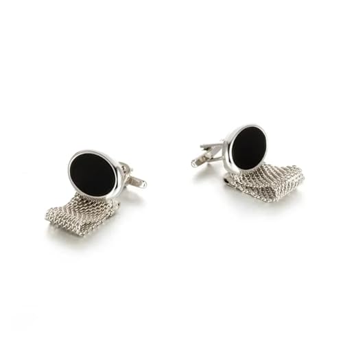 Manschettenknöpfe Wide Chain Round Copper Cufflinks for Men's Fashion Crystal Inlaid Metal Button Business(Silver-color-01) von EXKURPOO
