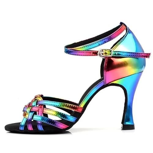 Schuhe Damen Pumps Lateinische Tanzschuhe for Frauen Sommer weiche Unterseite Indoor High Heel Party Gesellschaftstanz Jazz Tango Praxis Sandalen Mädchen(Colorful 5.5cm,41) von EXKURPOO