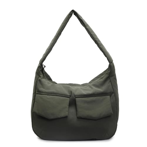 Schultertasche Große Kapazität Tuch Umhängetaschen Frauen Solide Nylon Schulter Taschen Lazy Style Einfache(Dark Green) von EXKURPOO