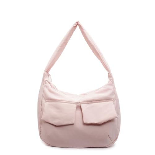 Schultertasche Große Kapazität Tuch Umhängetaschen Frauen Solide Nylon Schulter Taschen Lazy Style Einfache(Pink) von EXKURPOO