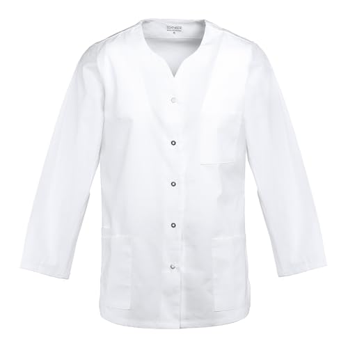 EXNER Damen-Kasack, Langarm, mit Druckknopf-Leiste, Farbe weiß, Größe M von EXNER