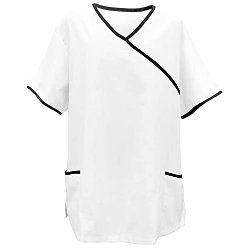 EXNER Medizinischer Schlupf-Kasack, OP-Kasack, für Damen und Herren in Krankenpflege, Altenpflege, mit Paspelierung, Farbe weiß, Paspel schwarz, Größe 4XL von EXNER