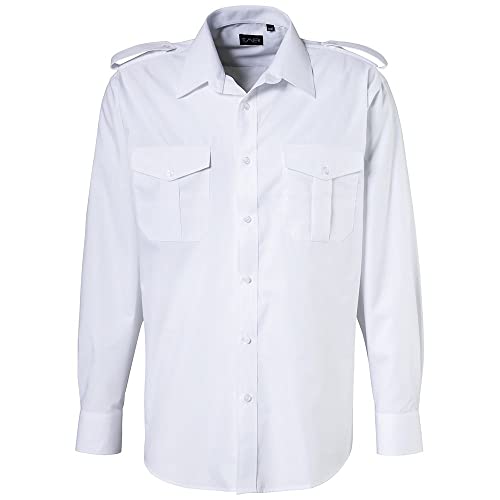 EXNER Piloten-Hemd, Langarm, mit Schulterklappe und Tunnel, Farbe weiß, Kragenweite 49/50 von EXNER