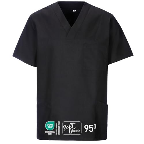 EXNER Medizinischer Schlupf-Kasack, OP-Kasack, Unisex, für Krankenpflege, Altenpflege, Farbe schwarz, Größe XS von EXNER