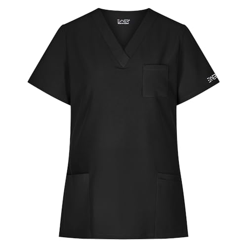 EXNER medizinischer Schlupf-Kasack, Regular fit Stretch, für Damen in Krankenpflege, Altenpflege, Kosmetik, Medizin, schwarz, Größe 2XL von EXNER