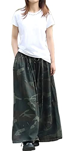 EXPOING Extra Wide Leg Denim Pants for Women Long Jeans Elastic Waist with Pockets Plus Size Loose Casual, Camouflage, Groß von EXPOING