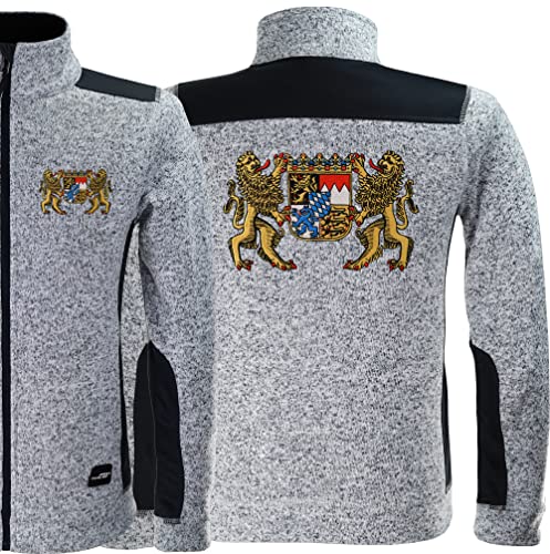 Bayern Strickfleecejacke Herren/coole Strickjacke BESTICKT - bayrisches Wappen auf Kultjacke - Wanderjacke, Sportjacke mit Löwen Fahne Stickerei Fleecejacke Herrenjacke Trachtenjacke Männer von EXPRESS-STICKEREI