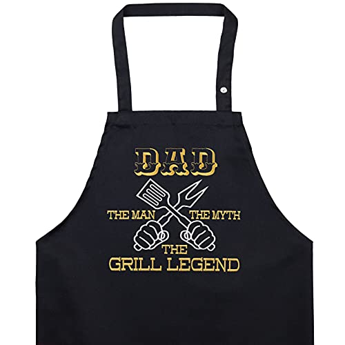 EXPRESS-STICKEREI Grillschürze für Papa mit Spruch DAD the man, the myth the Grill LEGEND | BBQ Kochschürze bestickt Größe Verstellbar mit Tasche Männer Schürze zum grillen Vatertagsgeschenk von EXPRESS-STICKEREI