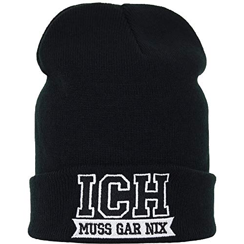 EXPRESS-STICKEREI Haube mit Spruch Ich muss garnix - Strickmütze - Warme Wintermütze mit Spruch - Lustige Strickmütze - Beanie für Damen und Herren - Unisex Wollmütze Heavy Metal von EXPRESS-STICKEREI