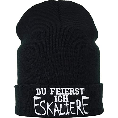 EXPRESS-STICKEREI Lustige Strickmütze - Warme Wintermütze mit Spruch Du feierst, ich eskaliere! - Biker Beanie für Damen und Herren - Unisex Wollmütze Seemannsmütze - Beanie Haube mit Spruch von EXPRESS-STICKEREI