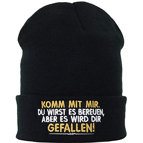 EXPRESS-STICKEREI Lustige Strickmütze - Warme Wintermütze mit Spruch Komm mit Mir. Du wirst es bereuen Biker Beanie für Damen und Herren - Unisex Wollmütze Seemannsmütze - Beanie Haube mit Spruch von EXPRESS-STICKEREI
