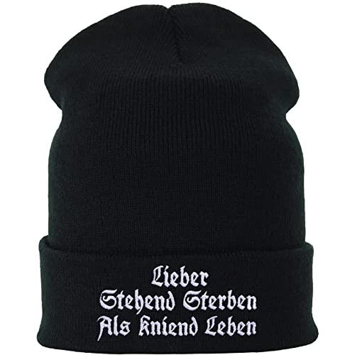EXPRESS-STICKEREI Lustige Strickmütze - Warme Wintermütze mit Spruch Lieber stehend sterben, als kniend Leben - Beanie für Damen und Herren - Unisex Wollmütze - Heavy Metal Haube mit Spruch von EXPRESS-STICKEREI