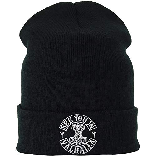 EXPRESS-STICKEREI Lustige Strickmütze - Warme Wintermütze mit Spruch See You in Valhalla - Biker Beanie für Damen und Herren - Unisex Wollmütze - Heavy Metal Haube mit Spruch von EXPRESS-STICKEREI