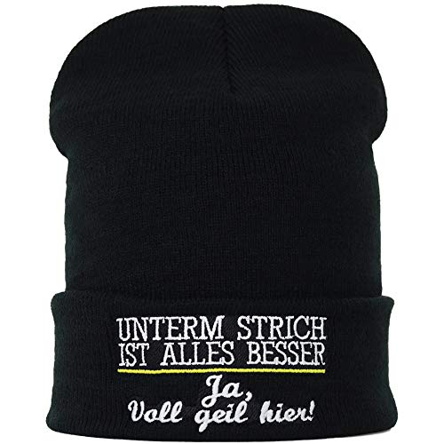EXPRESS-STICKEREI Lustige Strickmütze - Warme Wintermütze mit Spruch Unterm Strich ist Alles Besser - Beanie für Damen und Herren - Unisex Wollmütze - Haube mit Spruch von EXPRESS-STICKEREI