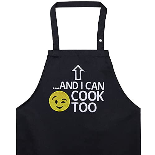 EXPRESS-STICKEREI Schürze Damen/Männer mit lustigem Spruch gestickt: ...AND I CAN COOK TO - Smiley Kochschürze verstellbar mit Tasche - bestickte Küchenschürze Herren - Geschenk für Grillmeister von EXPRESS-STICKEREI
