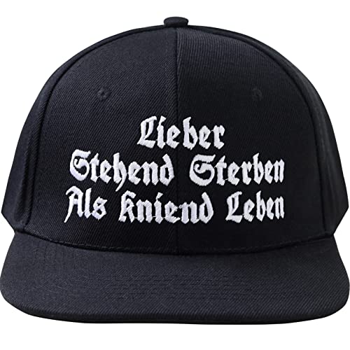 Lustige Kappe mit Spruch Lieber stehend sterben als kniend leben - Verstellbare Urban Basecap - Hochwertige Schildkappe - Baseball Kappe - Snapback Kappe mit Verschluss - Einheitsgröße von EXPRESS-STICKEREI