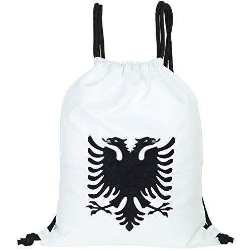 EXPRESS-STICKEREI Sportbeutel wasserdicht Turnbeutel mit Kordelzug | Beutel weiß | Adlerwappen Beuteltasche Männer/Frauen Gym Bag mit Albanien Flagge Rucksack mit Albania Wappen Albanien von EXPRESS-STICKEREI