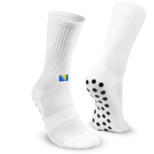 EXPRESS-STICKEREI Sportsocken mit Landesflagge (Bosnien) - Atmungsaktive Fußballsocken - Anti Rutsch Socken mit Landesfahne - Outdoor-Socken - Größe 39-45 von EXPRESS-STICKEREI