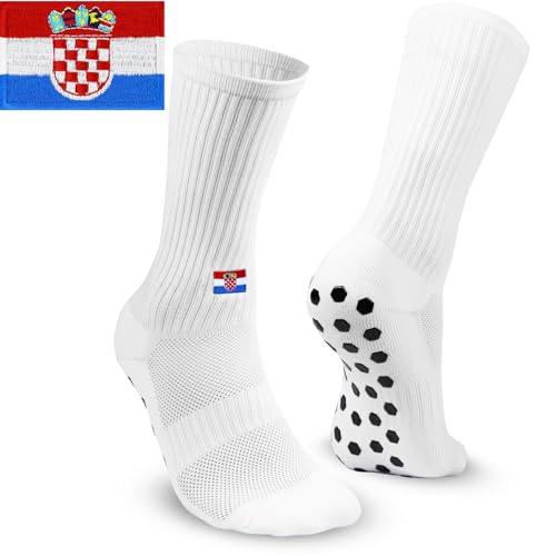 EXPRESS-STICKEREI Sportsocken mit Landesflagge (Kroatien) - Atmungsaktive Fußballsocken - Anti Rutsch Socken mit Landesfahne - Outdoor-Socken - Größe 39-45 von EXPRESS-STICKEREI