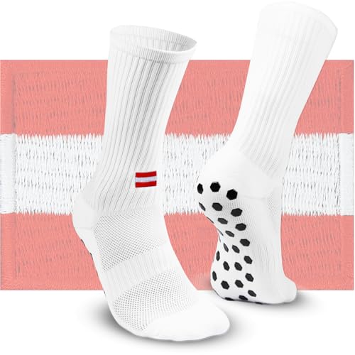 EXPRESS-STICKEREI Sportsocken mit Landesflagge (Österreich) - Atmungsaktive Fußballsocken - Anti Rutsch Socken mit Landesfahne - Outdoor-Socken - Größe 39-45 von EXPRESS-STICKEREI