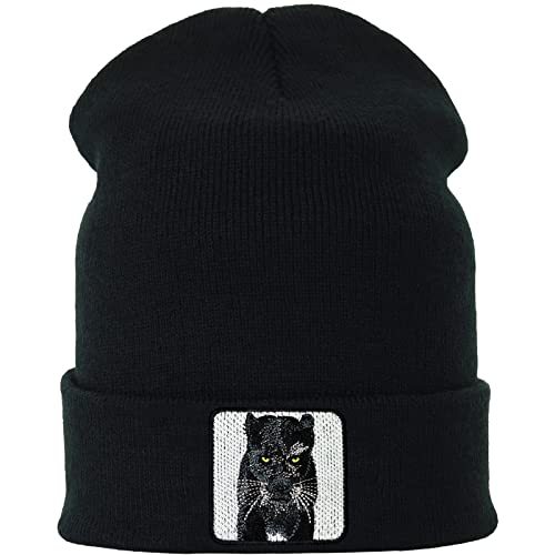 EXPRESS-STICKEREI Strickmütze Schwarzer Panther Unisex Trucker Mütze Retro Wintermütze - Beanie Herren Damen Mütze schwarz Bestickt mit Tiermotiv Wintercap, Wollmütze Rollmütze OneSize von EXPRESS-STICKEREI