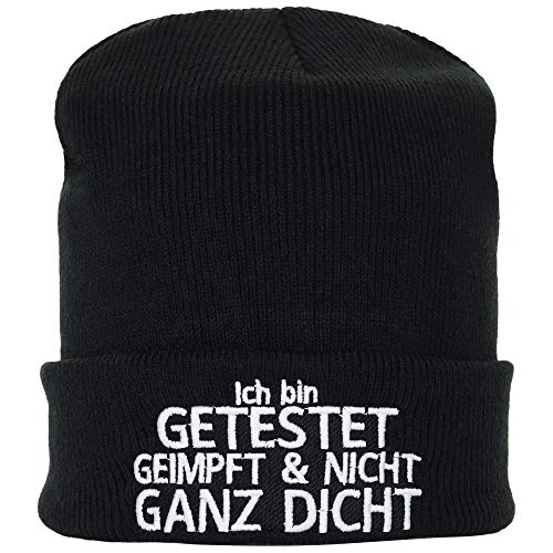 EXPRESS-STICKEREI Strickmütze: Getestet, geimpft und Nicht ganz dicht Lustiger Spruch Bestickt Wintermütze warme Wollmütze | Outdoor Haube Männer Frauen OneSize Beanie Cap von EXPRESS-STICKEREI