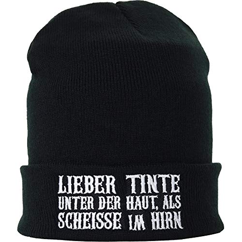 EXPRESS-STICKEREI Tattoo Strickmütze: Lieber Tinte unter der Haut als Scheisse im Hirn Lustige Sprüche Biker Wintermütze Heavy Metal Wollmütze Tättoowierer Haube/Arbeitsmütze Beanie Cap von EXPRESS-STICKEREI