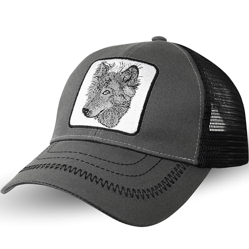 EXPRESS-STICKEREI Trucker-Kappe - The Farm Netzkappe Mesh Cap Snapback verstellbare Kappe Sport Cap Urban Basecap Baseball Kappe mit Verschluss (DE/NL/SE/PL, Alphanumerisch, Einheitsgröße, Wolf Cap) von EXPRESS-STICKEREI