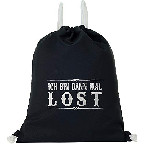 EXPRESS-STICKEREI Turnbeutel Funny Spruch | Beutel schwarz wasserdicht Sportbeutel Gymbag | Frauen Männer Rucksack | Sporttasche (Ich bin dann mal Lost - Turnbeutel) von EXPRESS-STICKEREI