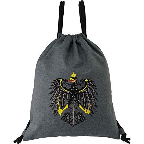 EXPRESS-STICKEREI Turnbeutel mit Kordelzug wasserdicht grau | Adlerwappen Beuteltasche Männer/Frauen Gym Bag mit Deutschland Flagge Sportbeutel robust Rucksack Adlerwappen Fahne Preußen von EXPRESS-STICKEREI