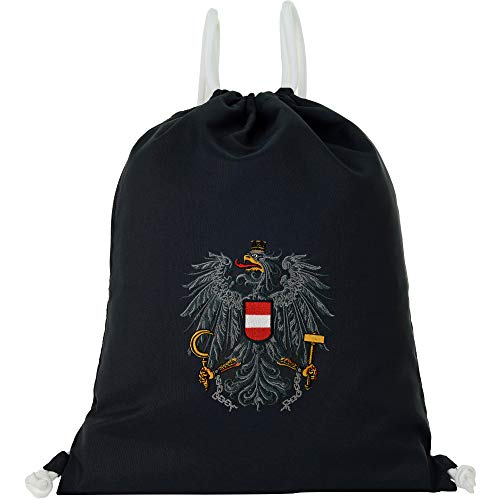 EXPRESS-STICKEREI Turnbeutel mit Kordelzug wasserdicht grau | Österreich Bundesadler Wappen Beuteltasche Männer/Frauen Gym Bag mit Austria Flagge Sportbeutel robust Rucksack Adlerwappen von EXPRESS-STICKEREI