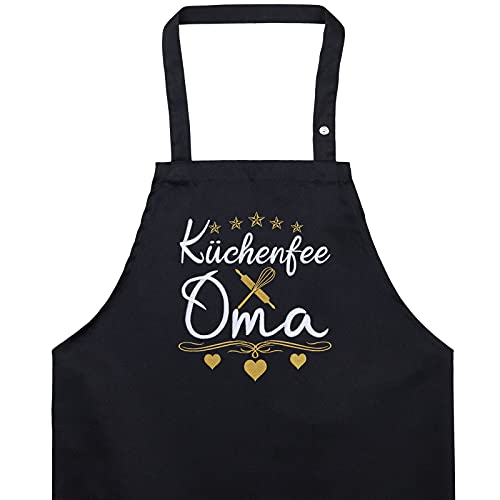 Kochschürze für Oma mit Stickerei KÜCHENFEE OMA Schürze Oma zum backen Großmutter Frauen Küchenschürze Größen verstellbar mit Tasche Geburtstag Geschenk für Beste Oma von EXPRESS-STICKEREI