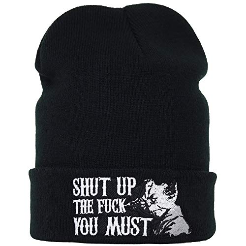 Lustige Strickmütze Shut UP The Fuck You Must Yoda Spruch Fanartikel Yoda Mütze OneSize Jedimeister warme Winter Wollhaube/Rollmütze/Seemannsmütze Teenager Beanie OneSize von EXPRESS-STICKEREI