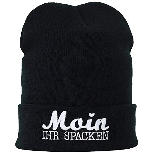 Lustige Strickmütze - Warme Wintermütze mit Spruch Moin Ihr Spacken - Festival Beanie für Damen und Herren - Unisex Wollmütze - Haube mit Spruch von EXPRESS-STICKEREI