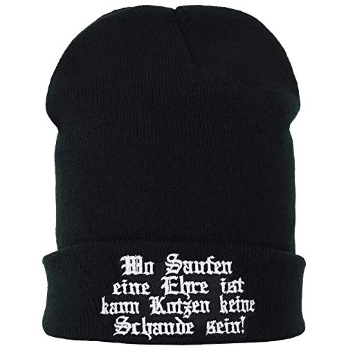 Lustige Strickmütze - Warme Wintermütze mit Spruch Wo Saufen eine Ehre ist ist Kotzen Keine Schande - Beanie für Damen und Herren - Unisex Wollmütze - Haube mit Spruch von EXPRESS-STICKEREI