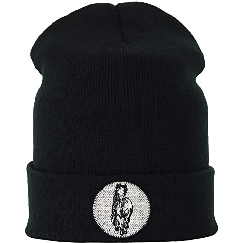 Reitsport Strickmütze Reiter Premium Pferd Wintermütze weißes Pferd Stickerei Beanie Unisex Wollmütze Mädchen Accessoire Pferdeliebhaber Reitpferde Beanie Cap von EXPRESS-STICKEREI