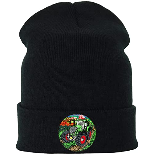 EXPRESS-STICKEREI Strickmütze Bauernhof Kinder Design Traktor Beanie | Premium Outdoor Wintermütze Tractor Beanie Children Farmer Mütze Männer Frauen Unisex Seemannsmütze mit Krempe von EXPRESS-STICKEREI