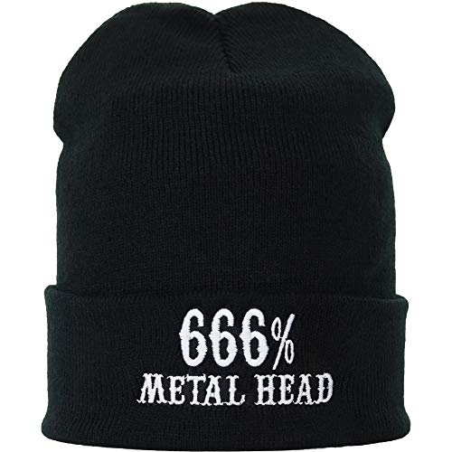 EXPRESS-STICKEREI Heavy Metal Beanie 666% Metal Head | Rockn Roll Biker Mütze Motorrad Accessory Warme Wintermütze/Wollmütze Unisex Männer Frauen Rollmütze Arbeitsmütze Long Beanie Cap von EXPRESS-STICKEREI